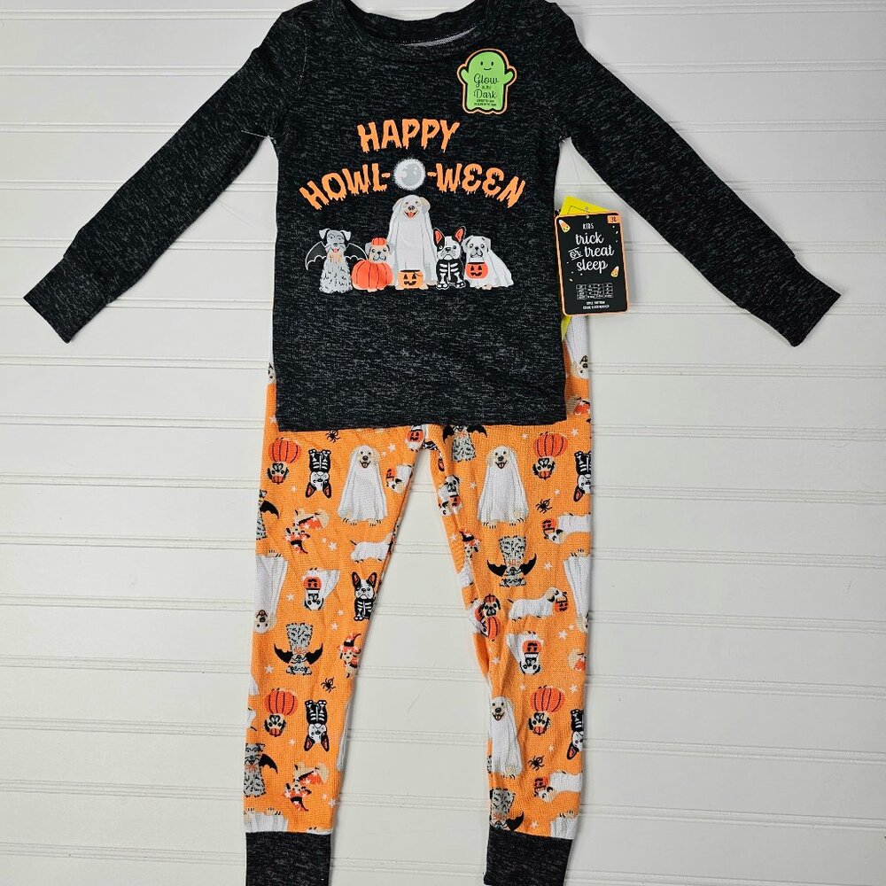 Trick or Treat Sleep Kids Puppy Print Glow In The Dark Pajama Set Size 3T NWT